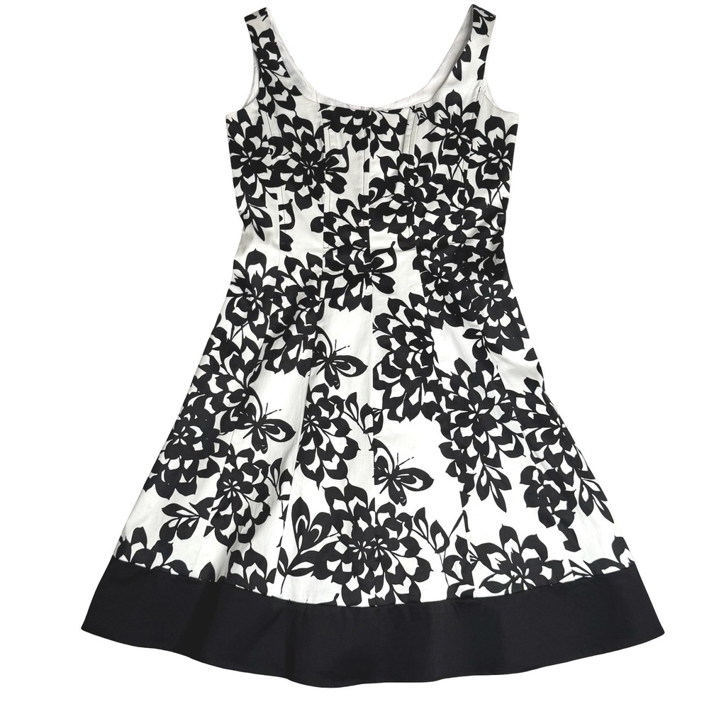 London Times Floral Butterfly Fit And Flare Black White Womens Dress 10